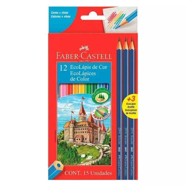 12 EcoLápices de color + 3 EcoLápices de grafito Faber Castell