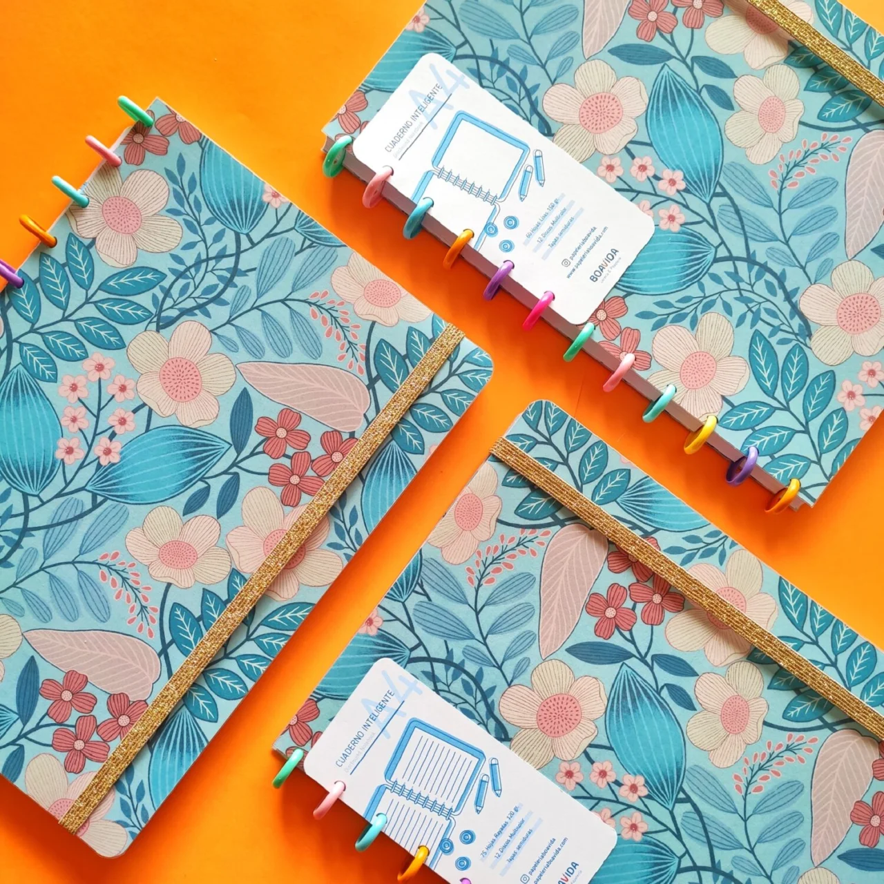 Cuaderno Con Discos A4 - Flores Aquamarine