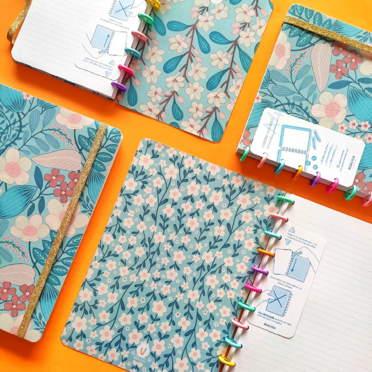 Cuaderno Con Discos A4 - Flores Aquamarine