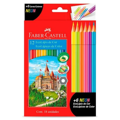 Lápices Faber Castell 12 EcoLápices de colores básicos + 6 neón